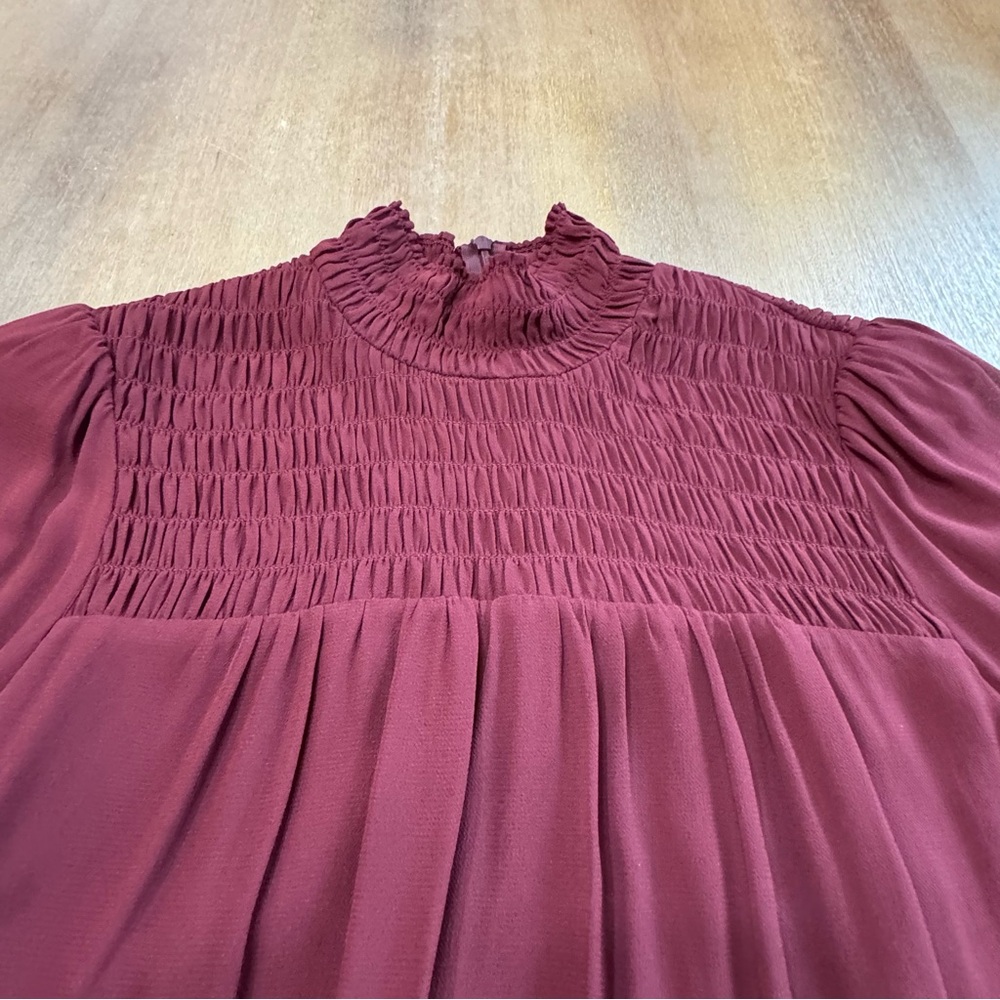 Reformation Dress Long Sleeve Mock Neck Pleated Shift Burgundy XS - Picture 10 of 16